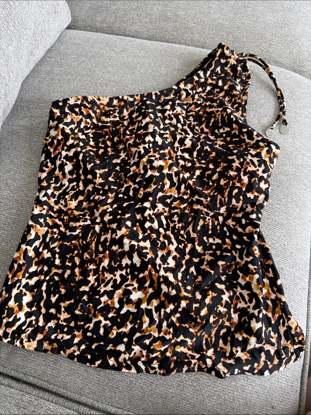 DKNY Black and Brown Leopard Print Swim Tankini Top